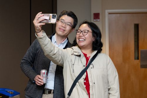 Dr. Sean Li and Laura Jacobus, Residency Program Administrator, taking a selfie at the GME Awards ceremony.